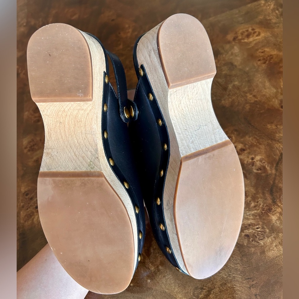 J. Crew Black Leather Clogs with Gold Accents - Picture 4 of 7